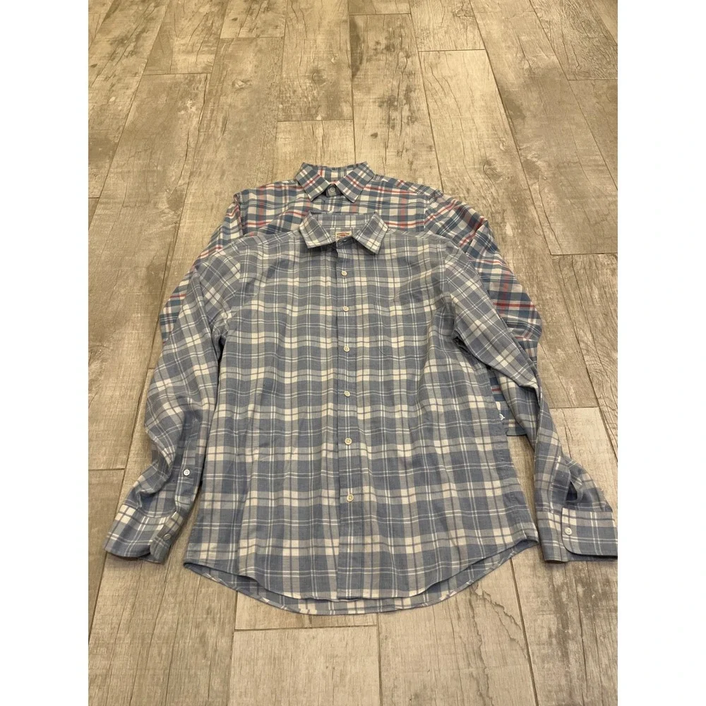 Lot of 2 Faherty Brand Mens Plaid Button Down Shirts Blue Red White Size Medium